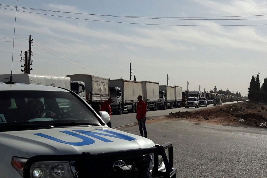 First cross-line convoy in November 2016 entered hard-to-reach Rastan in Homs, Syria, with aid for 107,500 people in the area. Photo: OCHA/H. Al-Jundi