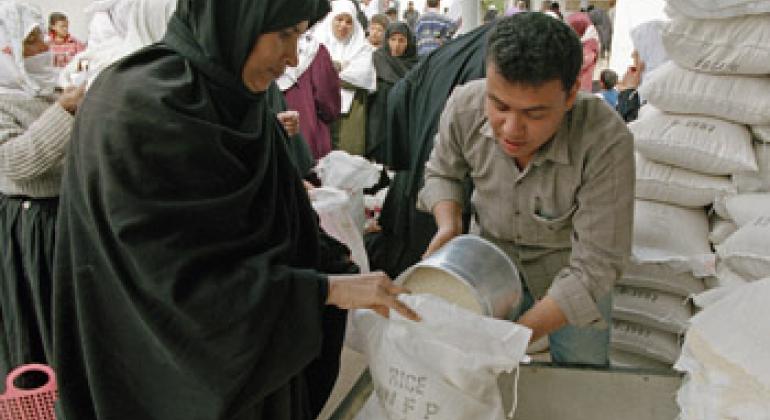 Food distribution in Rafah, Gaza by the World Food Progrmme (WFP).