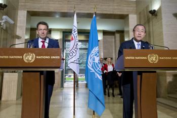 ICRC President Peter Maurer (left) and UN Secretary-General Ban Ki-moon stressed the need to respect international humanitarian law.