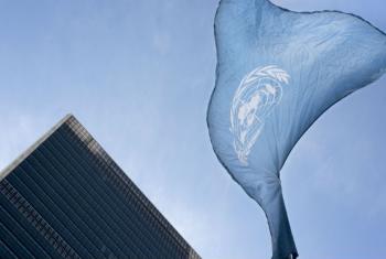 The United Nations flag flies at UN headquarters.