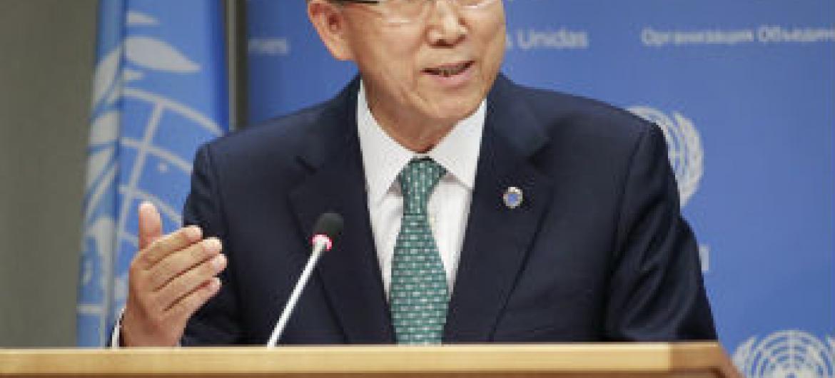 Ban Ki-moon falou a jornalistas nesta terça-feira. Foto: ONU/Paulo Filgueiras