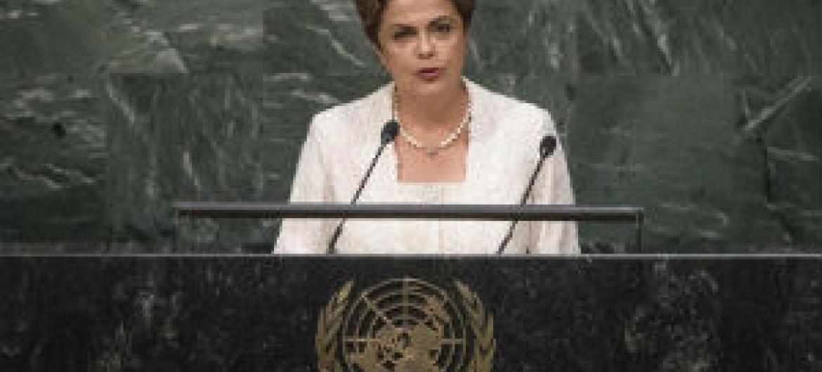 Presidente do Brasil, Dilma Rousseff, em discurso na 70ª Assembleia Geral da ONU. Foto: ONU/Cia Tak.