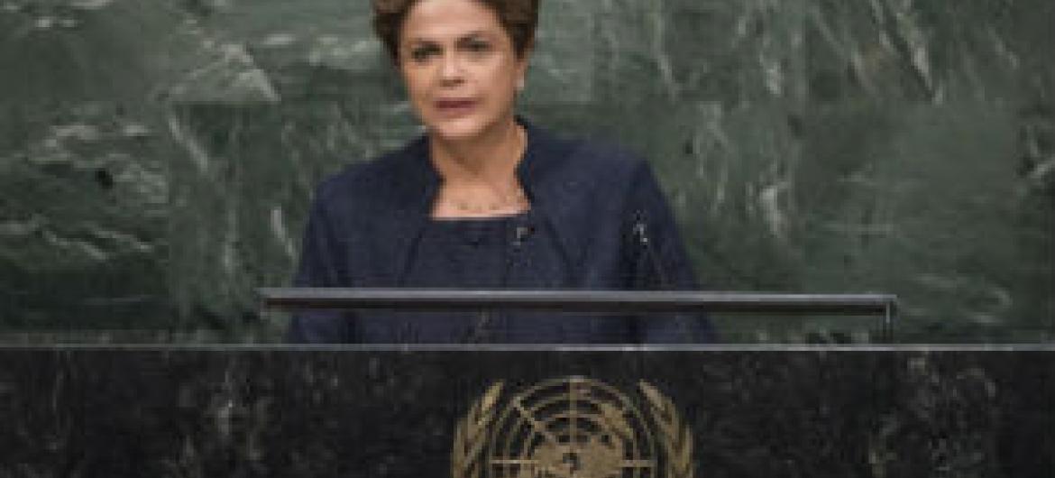 Presidente do Brasil, Dilma Rousseff, em discurso na Cúpula sobre o Desenvolvimento Sustentável, na ONU. Foto: ONU/Cia Pak