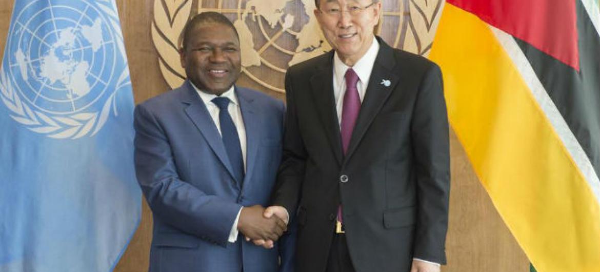 Encontro do Ban Ki-moon com o presidente de Moçambique, Filipe Jacinto Nyusi. Foto: ONU/Eskinder Debebe