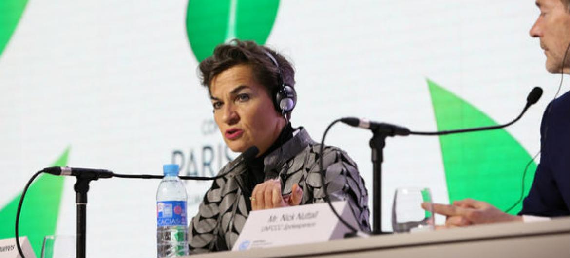 Christiana Figueres em discurso na COP 21. Foto: ONU COP 21