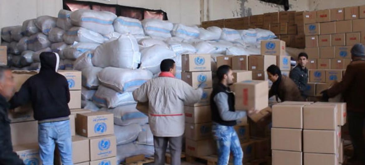 Ajuda humanitária levada para Mandaya, na Síria. Foto: Vídeo Unicef