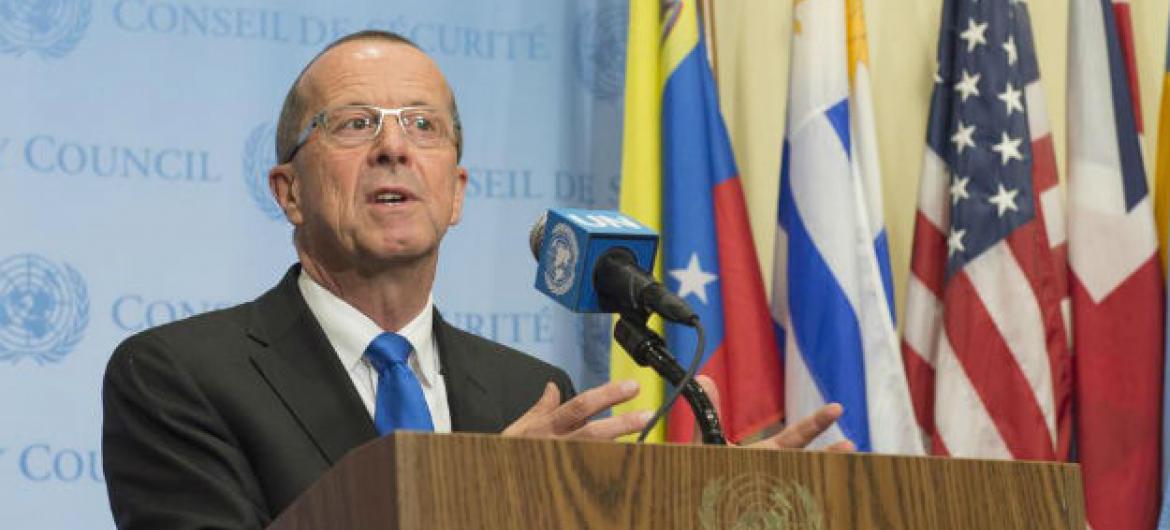 Martin Kobler em coletiva de imprensa na sede da ONU, em Nova York.  Foto: ONU/Eskinder Debebe