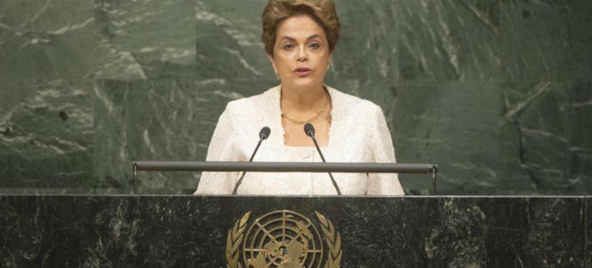 Dilma Rousseff em discurso na Assembleia Geral, nesta sexta-feira. Foto: ONU/Rick Bajornas