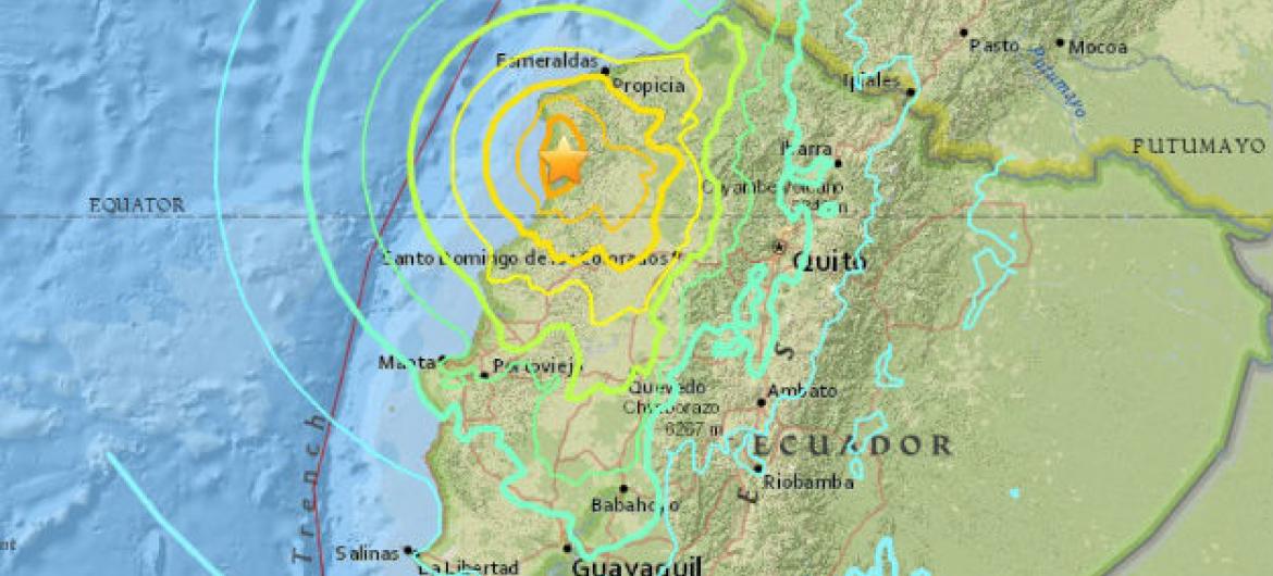 Mapa mostra local atingido pelo terremoto no Equador. Foto: Usgs/2016