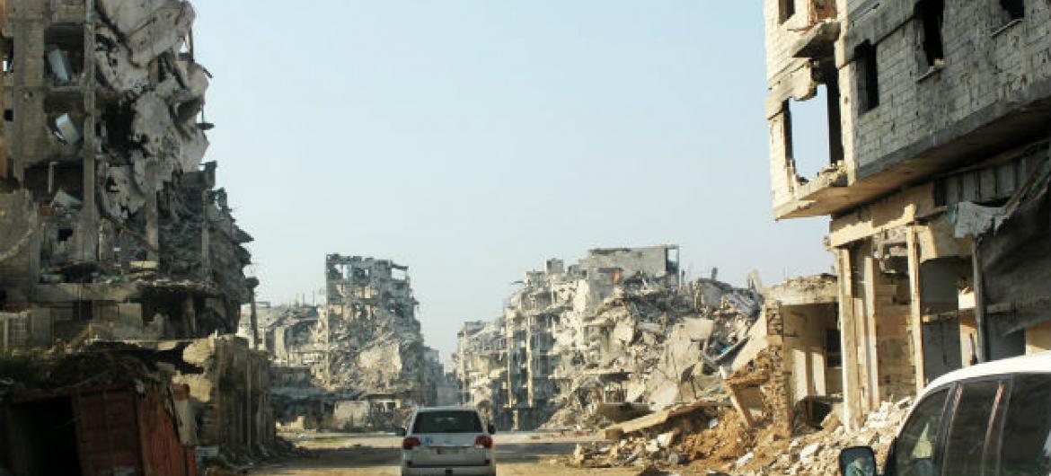 Prédios destruídos em Homs, na Síria. Foto: Unicef/Tiku