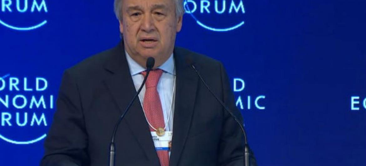António Guterres discursa no Fórum Econômico Mundial. Foto: Reprodução vídeo