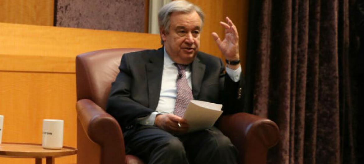 António Guterres em discurso na NYU Stern School of Business. Foto: ONU