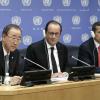 Ban Ki-moon, Francois Hollande e Ollanta Humala Tasso do Peru. Foto: ONU/Evan Schneider