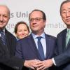 Ban Ki-moon fotografado com o presidente francês e com o Ministro dos Negócios Estrangeiros em Paris. Foto: ONU.