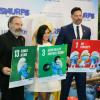 Mandy Patinkin, Demi Lovato e Joe Manganiello na sede das Nações Unidas, em Nova Iorque, neste sábado para campanha "Pequenos Smurfs, Grandes Objetivos" relacionada aos Objetivos de Desenvolvimento Sustentável e o Dia Internacional da Felicidade. Foto: M.
