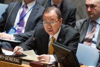Ban Ki-moon nesta sexta-feira em reunião no Conselho de Segurança. Foto: ONU/Loey Felipe