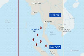 Segundo a OIM, pelo menos 6 mil migrantes devem estar presos em barcos de contrabandistas no Mar de Andaman. Ilustração: OIM