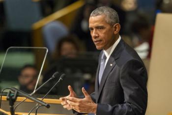 Barack Obama no seu discurso na 70ª Assembleia Geral da ONU. Foto: ONU/Loey Felipe