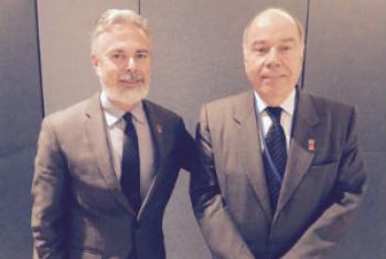Ministro das Relações Exteriores do Brasil, Mauro Vieira (à direita), ao lado do embaixador do Brasil junto às Nações Unidas, Antonio Patriota.