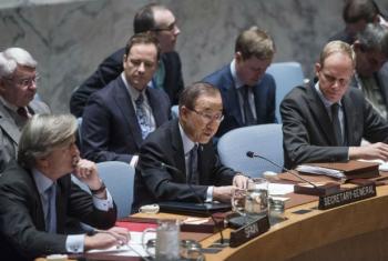 Ban Ki-moon em discurso no Conselho de Segurança, nesta sexta-feira. Foto: ONU/Amanda Voisard