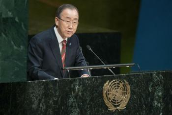 Ban Ki-moon em discurso na Assembleia Geral. Foto: ONU/Manuel Elías
