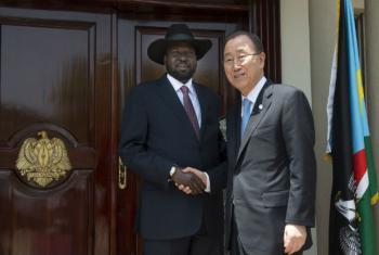 Ban Ki-moon (à dir.) e o presidente do Sudão do Sul, Salva Kiir. Foto: ONU/Eskinder Debebe