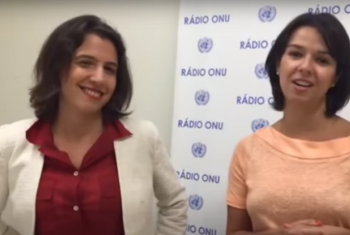 Duas redatoras da Rádio ONU em Português, Laura Gelbert e Leda Letra, foram aprovadas no concurso YPP em 2012. Imagem: Reprodução vídeo.