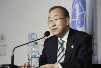 Ban Ki-moon na Conferência sobre Mudança Climática, COP22, em Marrakech, no Marrocos. Foto: ONU/Evan Schneider