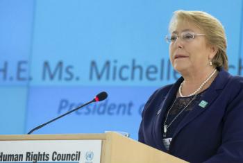 Presidente do Chile, Michelle Bachelet, fala no Conselho de Direitos Humanos da ONU, em Genebra. Foto: ONU/Jean-Marc Ferré